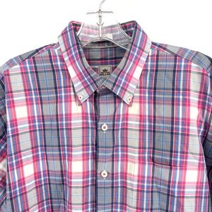 Peter Millar Button Down Shirt Mens Large Pink Blue Tartan Plaid Long Sleeve